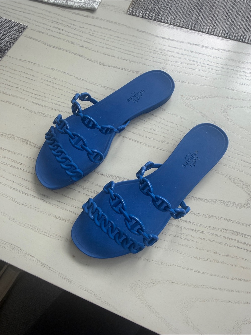 Hermes Royal Blue Chain-Link Slide Sandals - Women